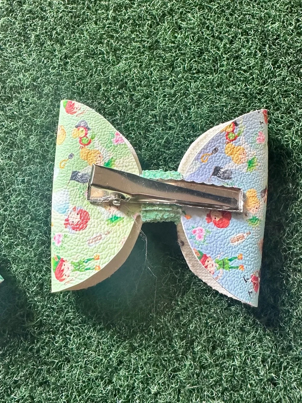 Kids Mint Green Peter Pan inspired  Print Hair Bow - Cute Girls' Accessory